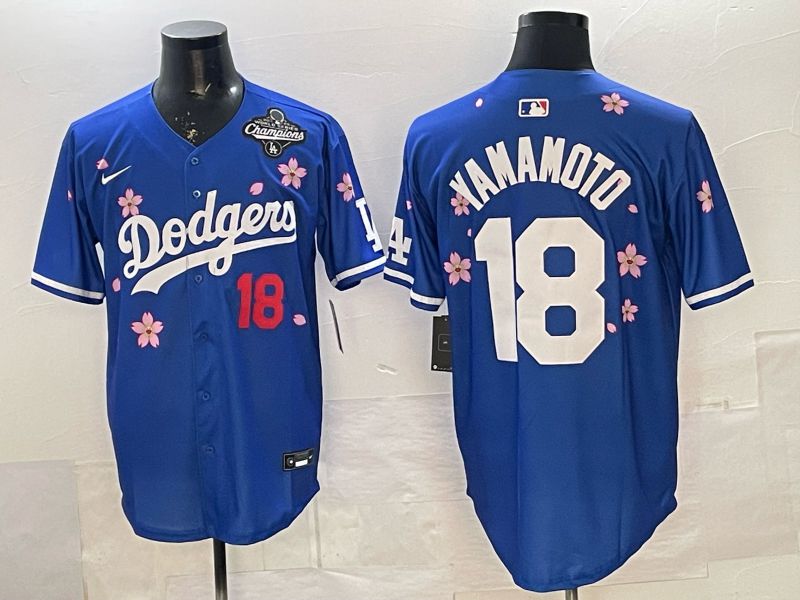 Men Los Angeles Dodgers #18 Yamamoto Blue Sakura Edition 2026 Nike MLB Jersey 0020